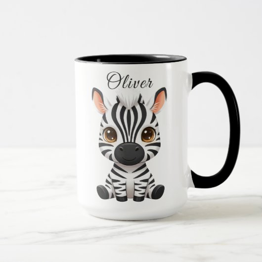 Cute Baby Zebra Cartoon, Personalize Child's Name マグカップ (右)
