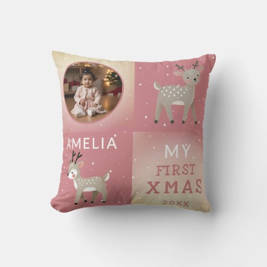 Cute Baby's 1st Christmas Photo Reindeer クッション (正面)