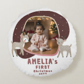Cute Baby's 1st Christmas Photo Reindeer ラウンドクッション (裏面)