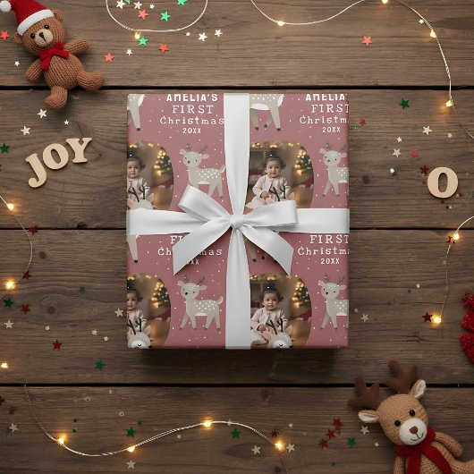 Cute Baby's 1st Christmas Photo Reindeer ラッピングペーパー