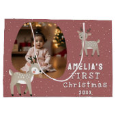 Cute Baby's 1st Christmas Photo Reindeer ラージペーパーバッグ (裏面)