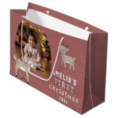 Cute Baby's 1st Christmas Photo Reindeer ラージペーパーバッグ (正面アングル)