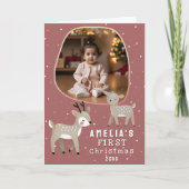 Cute Baby's 1st Christmas Photo Reindeer Holiday カード (正面)