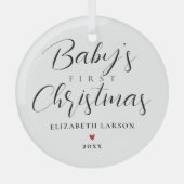 Cute Baby's First Christmas Custom Name White ガラスオーナメント (正面)
