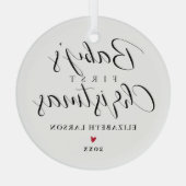 Cute Baby's First Christmas Custom Name White ガラスオーナメント (裏面)