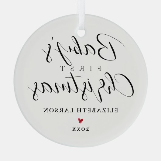 Cute Baby's First Christmas Custom Name White ガラスオーナメント (裏面)