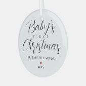 Cute Baby's First Christmas Custom Name White ガラスオーナメント (正面左)