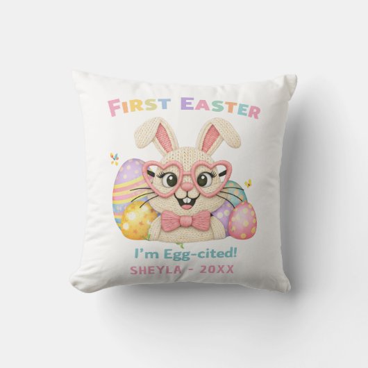 Cute Baby's First Easter Egg-cited Bunny クッション (正面)