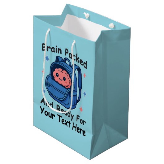 Cute Back-to-School Customizable “Brain Ready" ミディアムペーパーバッグ (正面アングル)