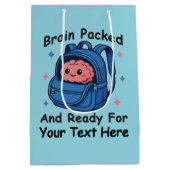Cute Back-to-School Customizable “Brain Ready" ミディアムペーパーバッグ (裏面)