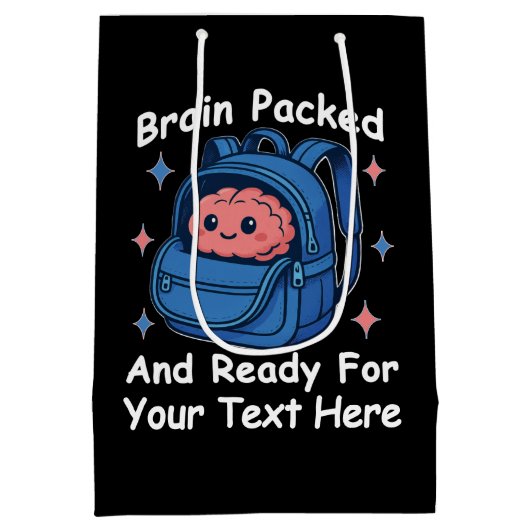 Cute Back-to-School Customizable “Brain Ready" ミディアムペーパーバッグ (裏面)