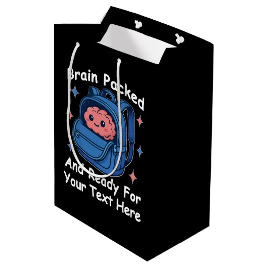 Cute Back-to-School Customizable “Brain Ready" ミディアムペーパーバッグ (裏面アングル)