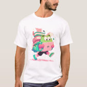 Cute Back to School Frog with Books and Backpack Tシャツ (正面)