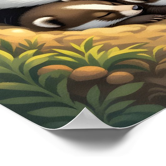 Cute  Badger Family Napping ポスター (角)