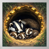 Cute  Badger Family Napping ポスター (正面)