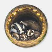 Cute  Badger Family Napping マグネット (正面)