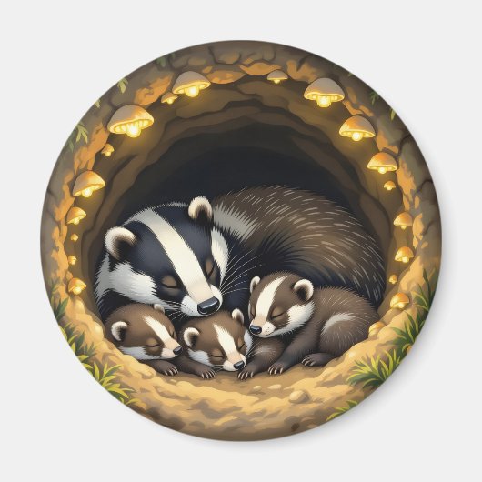 Cute  Badger Family Napping マグネット (正面)