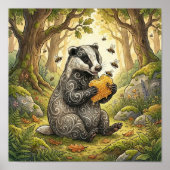 Cute Badger Forest Animals Nursery Poster ポスター (正面)