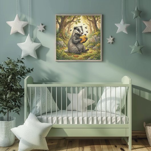 Cute Badger Forest Animals Nursery Poster ポスター