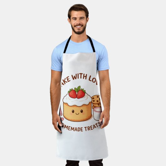 Cute "Bake With Love" Illustration エプロン (着用した状態)