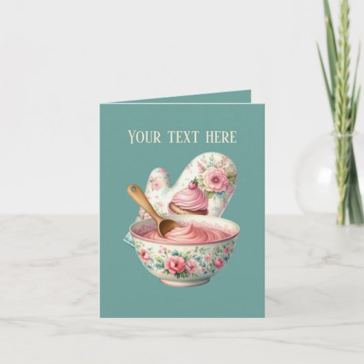 Cute bakery oven mitt and bowl customizable カード (正面)