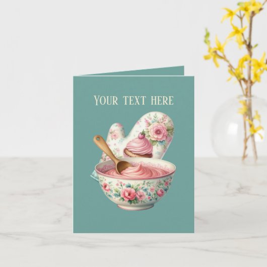 Cute bakery oven mitt and bowl customizable カード (黄色い花)