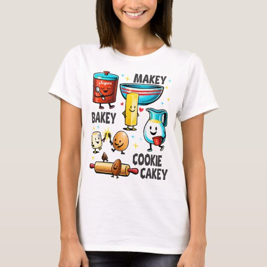 Cute baking ingredients collage bakery pastry chef tシャツ (正面)