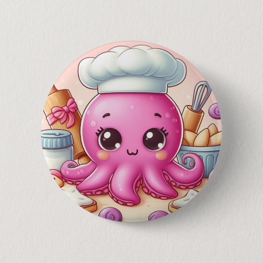 Cute baking octopus button 缶バッジ (正面)