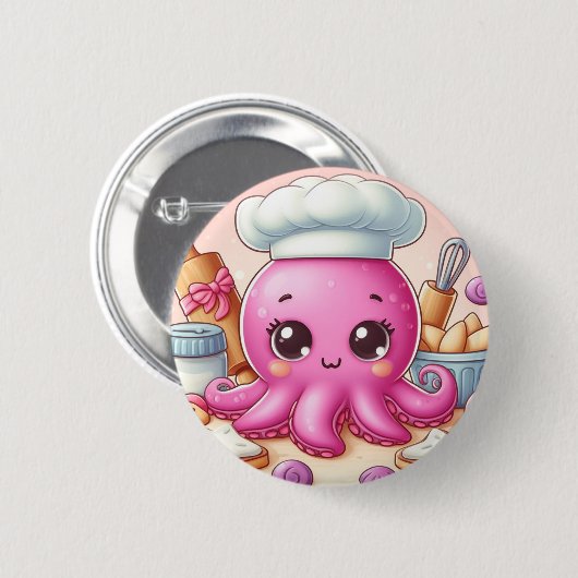 Cute baking octopus button 缶バッジ (正面&裏面)