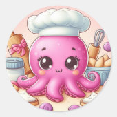 Cute baking octopus circle sticker ラウンドシール (正面)