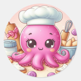 Cute baking octopus circle sticker ラウンドシール