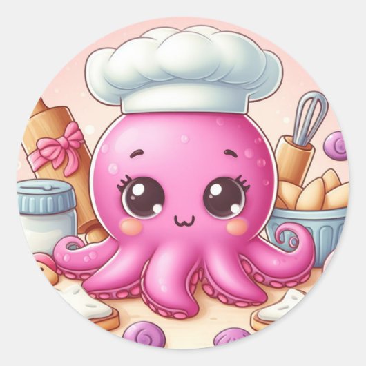 Cute baking octopus circle sticker ラウンドシール (正面)