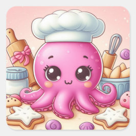 Cute baking octopus square sticker スクエアシール