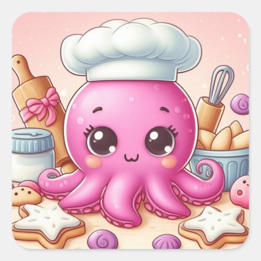 Cute baking octopus square sticker スクエアシール (正面)
