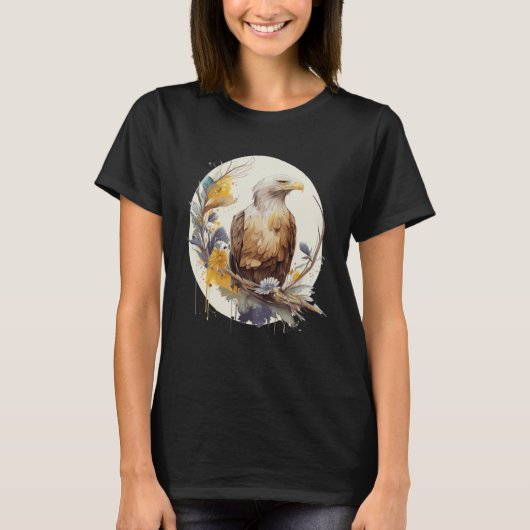 Cute Bald Eagle Sunflower Watercolor Bird Tシャツ (正面)