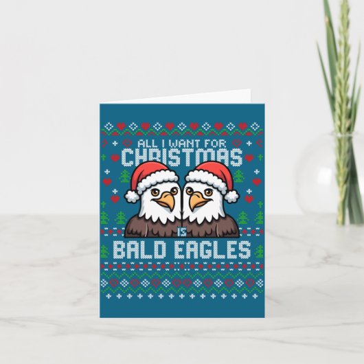 Cute Bald Eagles Christmas Ugly Xmas Sweater Patri カード (正面)