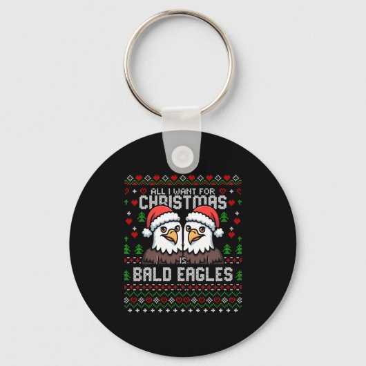 Cute Bald Eagles Christmas Ugly Xmas Sweater Patri キーホルダー (正面)