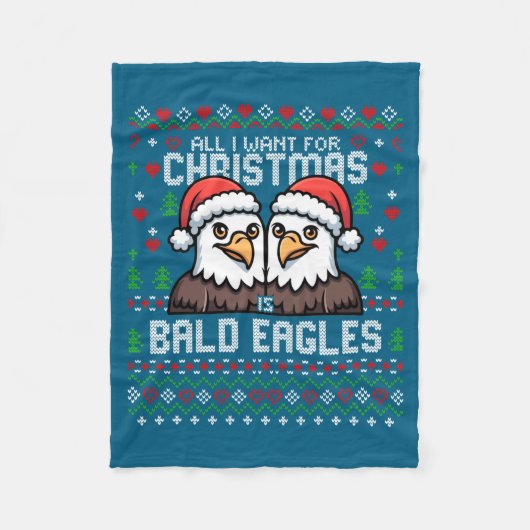Cute Bald Eagles Christmas Ugly Xmas Sweater Patri フリースブランケット (正面)