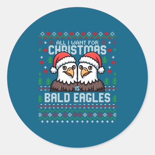 Cute Bald Eagles Christmas Ugly Xmas Sweater Patri ラウンドシール (正面)