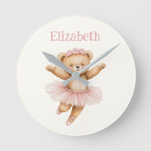 Cute ballerina bear ラウンド壁時計 (正面)