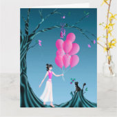 Cute Ballerina & Cat Night Sky Greetings Card カード (黄色い花)