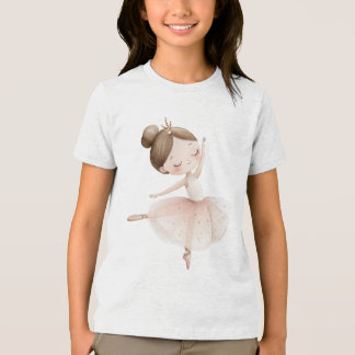 Cute Ballerina Pink Gold Stars Watercolor Girl トライブレンドＴシャツ