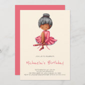 Cute Ballerina Pink Tutu Black Girl Birthday 招待状 (正面/裏面)