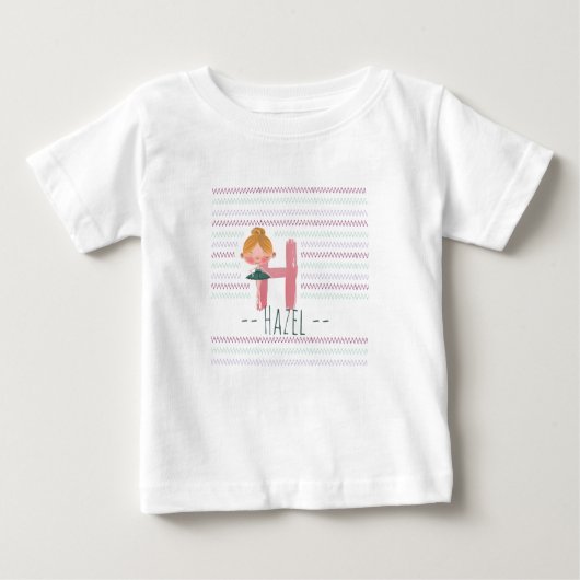 Cute Ballerina Plush Pink Letter H Toddler Baby ベビーTシャツ (正面)