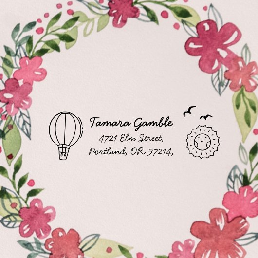 Cute Balloon Return Address for Kids セルフインキングスタンプ