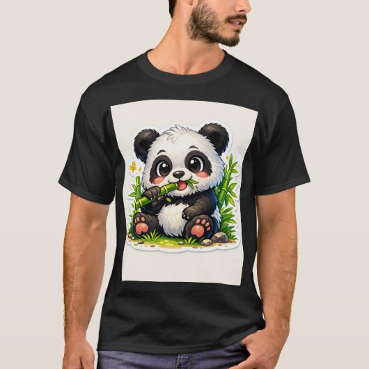 Cute Bamboo Munching Panda Sticker Tシャツ (正面)