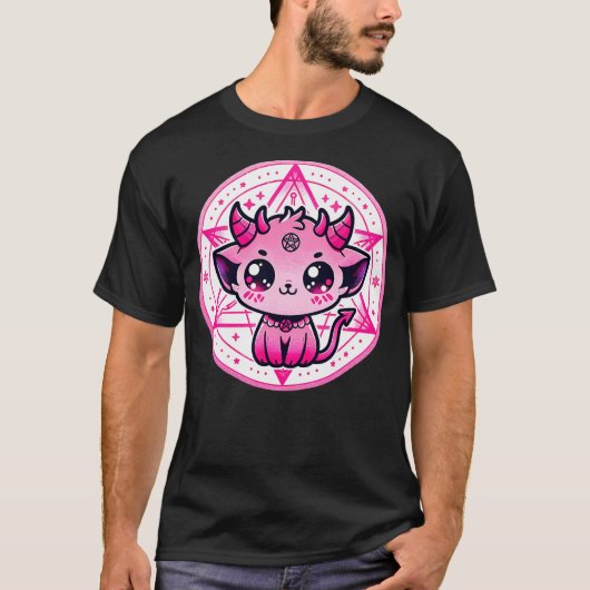 Cute Baphomet Satanic Cat and Artistic Gothic Kawa Tシャツ (正面)
