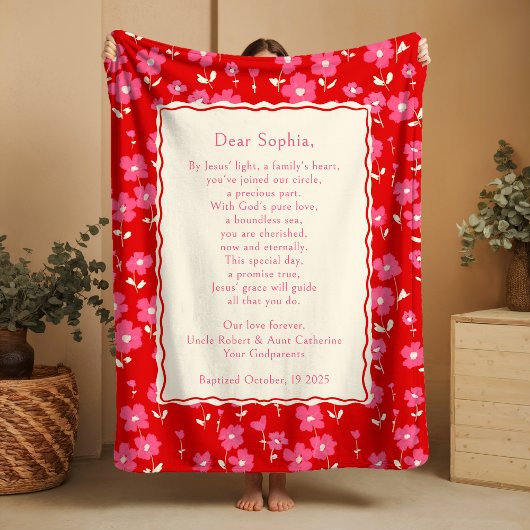 Cute Baptism Floral Fleece Blanket Godparent Gift  フリースブランケット