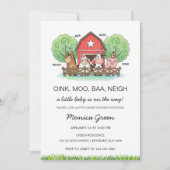 Cute Barnyard Farm Animal Baby Shower  招待状 (正面)