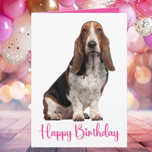 Cute Basset Hound Birthday Pink Dog Mom カード